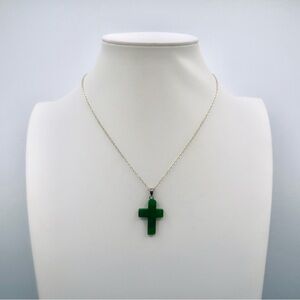 IMPERIAL JADE HAND-CARVED CROSS (S925)